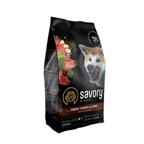 Savory для собак великих порід зі свіжим м'ясом індички та ягня
