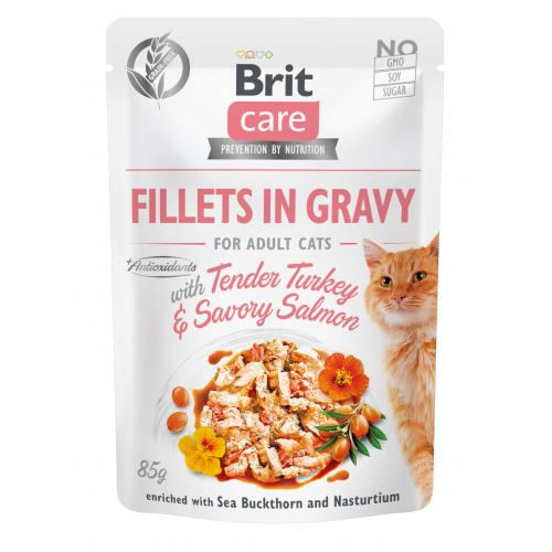 Brit Care Cat 85g филе в соусе нежная индейка и пикантный лосось