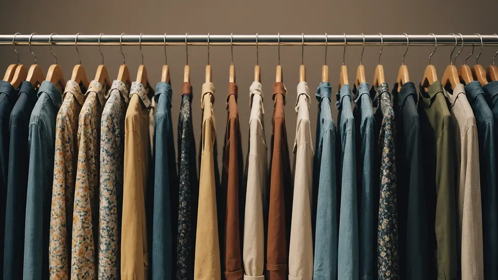 Eye-level view of a clothing rack displaying unique fashion collections