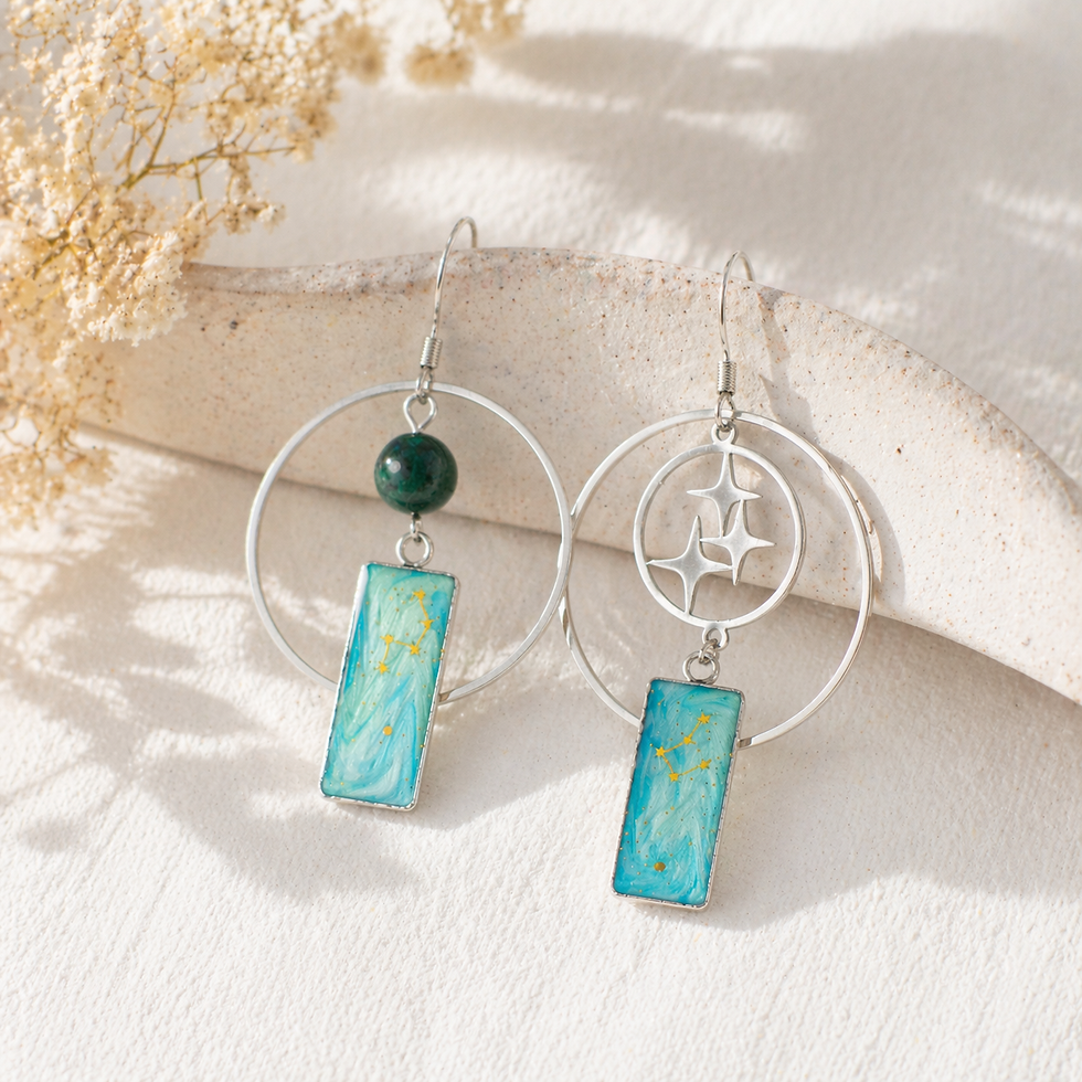 Boucles d’oreilles asymétriques chrysocolle naturelle et résine bleu céleste