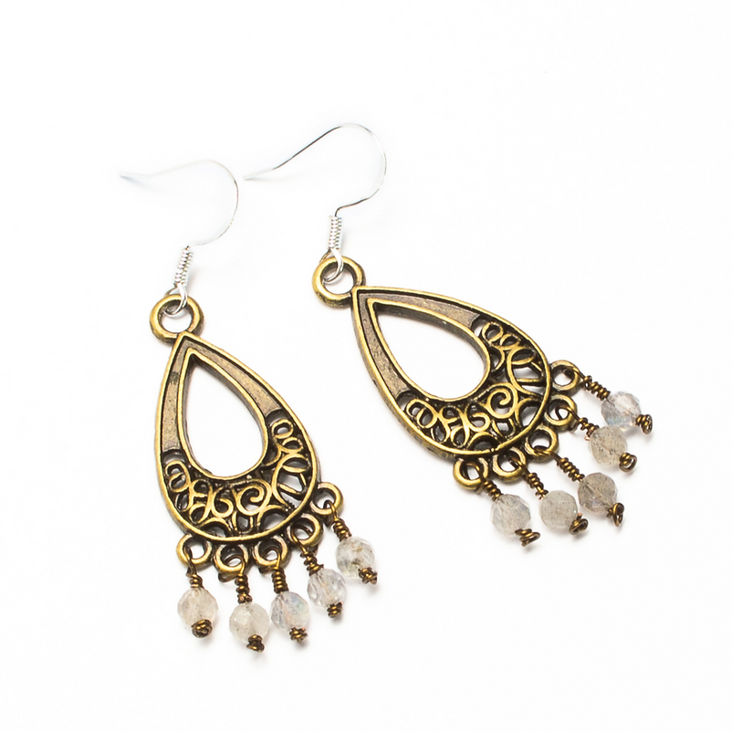 Miniature : Boucles d'oreilles artisanales vintages en Labradorite naturelle