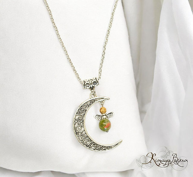 Collier artisanal avec pendentif féerique unakite et jaspe paysage