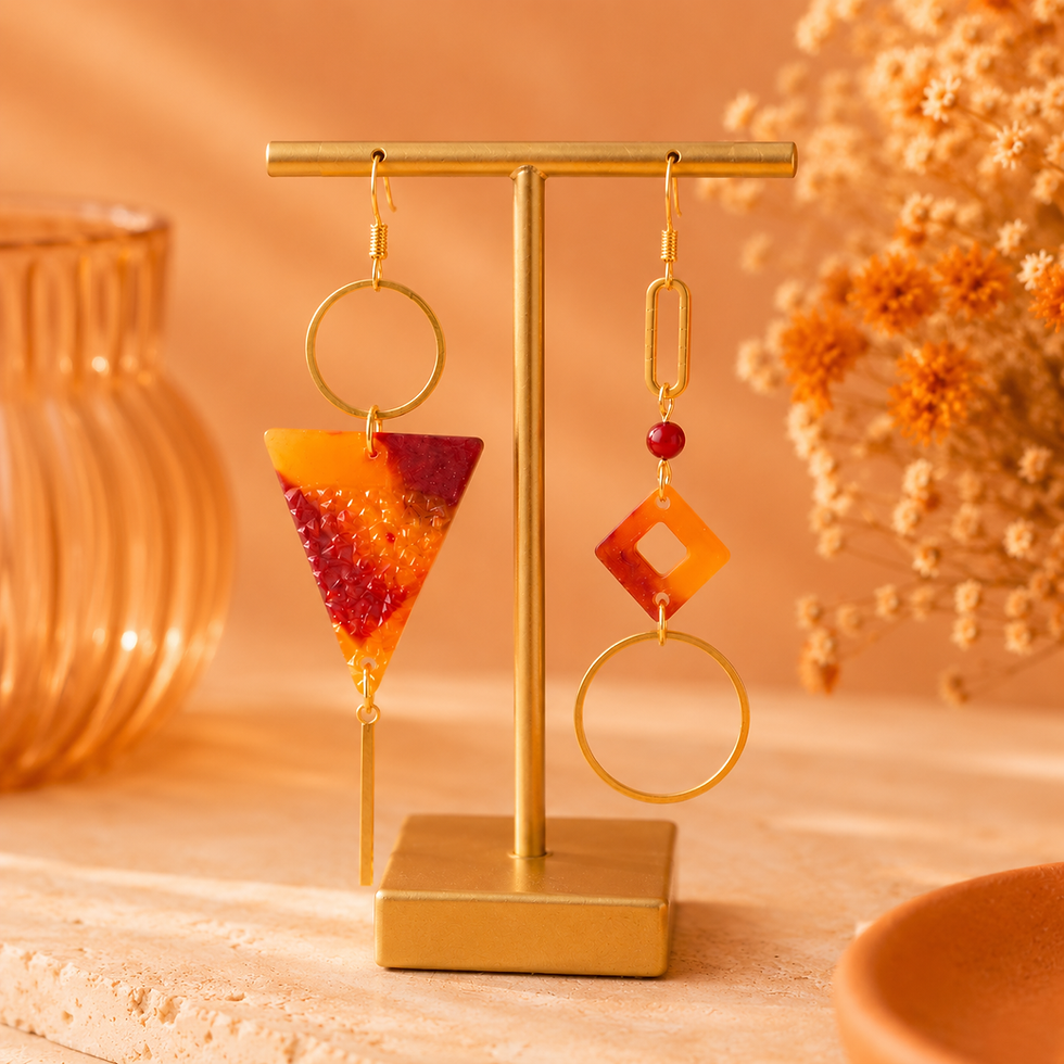 Boucles d’oreilles géométriques en cornaline naturelle et résine orangée