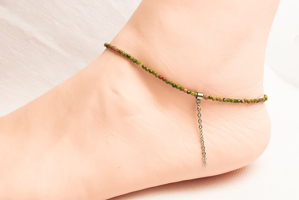 Bracelet de Cheville Artisanal en unakite Naturelle