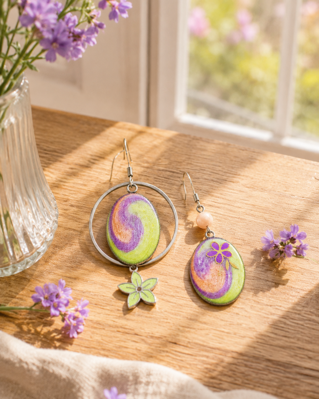 Boucles d'oreilles asymétriques Pierre de Lune naturelle facettée