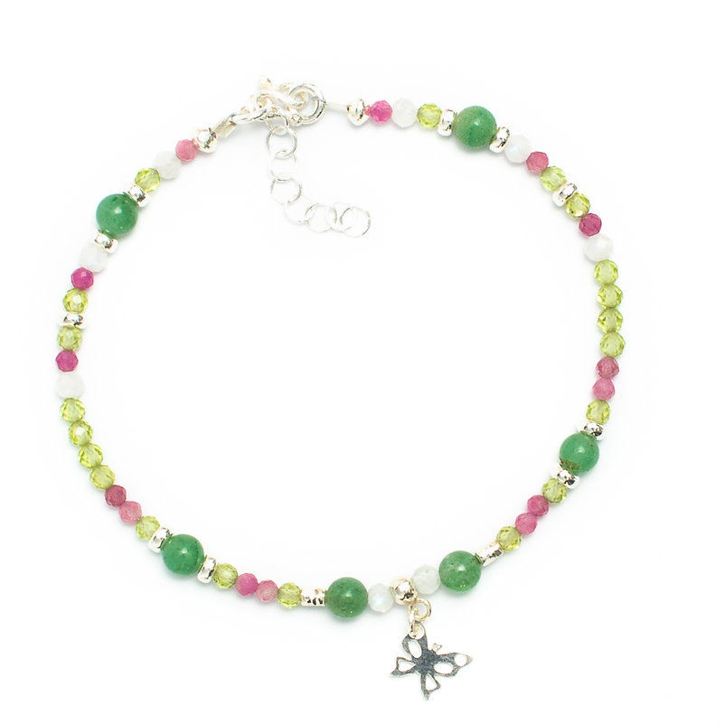 Bracelet femme péridot aventurine tourmaline rose pierre de lune argent 925