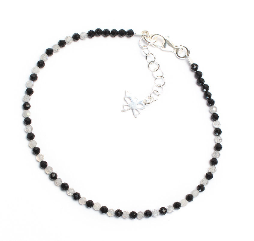 Miniature : Bracelet femme artisanal très fin en pierre naturelle spinelle et labradorite