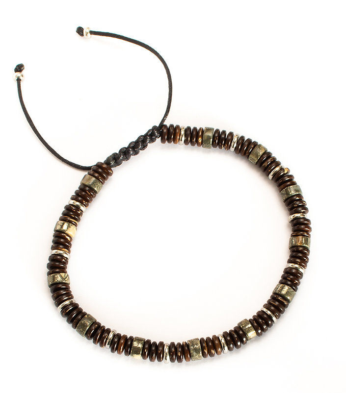 Miniature : bracelet artisanal homme pyrite et bois de coco