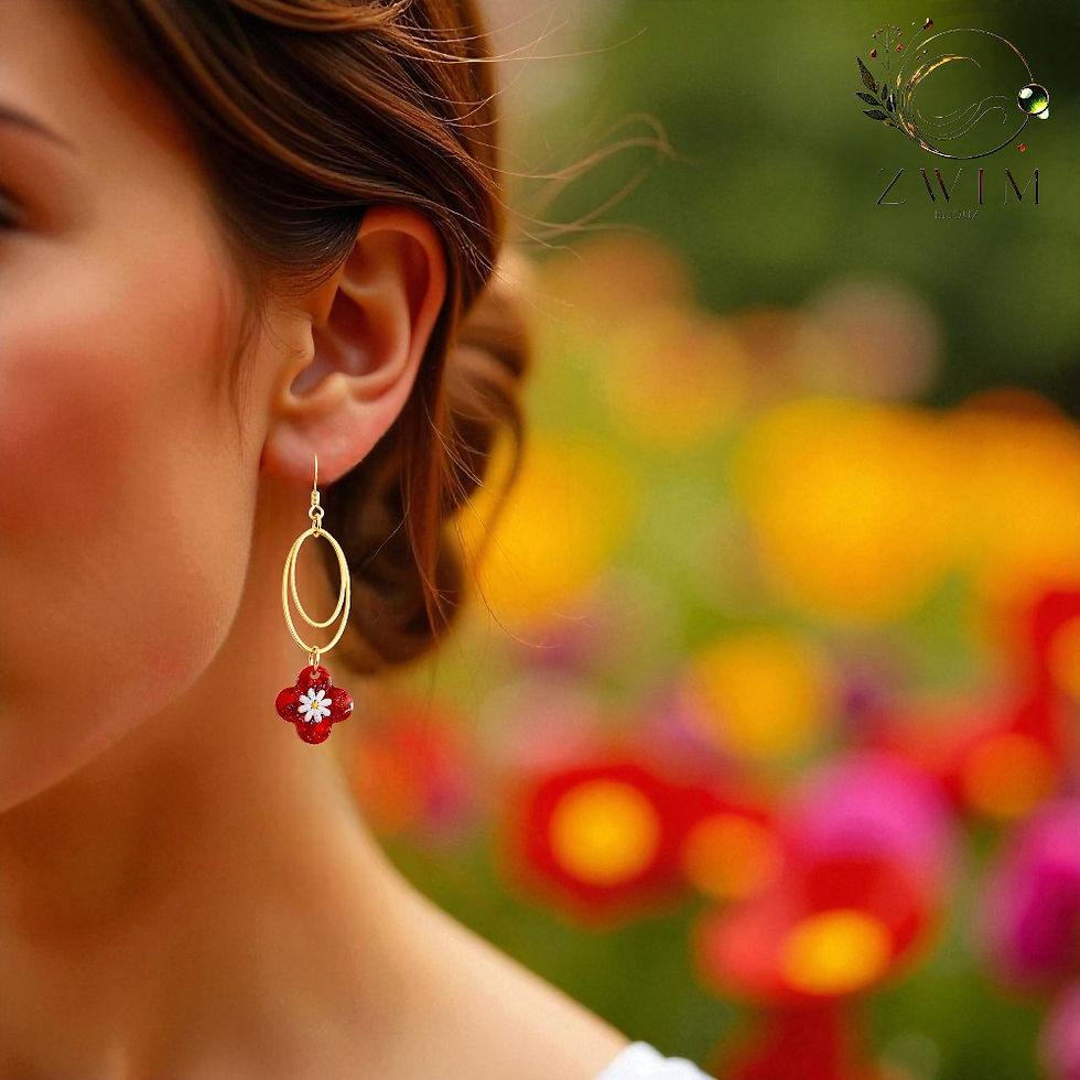 Miniature : Boucles d’oreilles artisanales asymétriques rouges et dorées