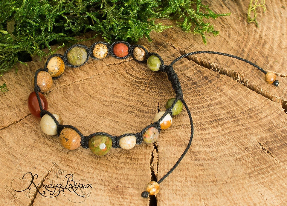 Bracelet femme shamballa en pierre naturelle cornaline, unakite et jaspe paysage