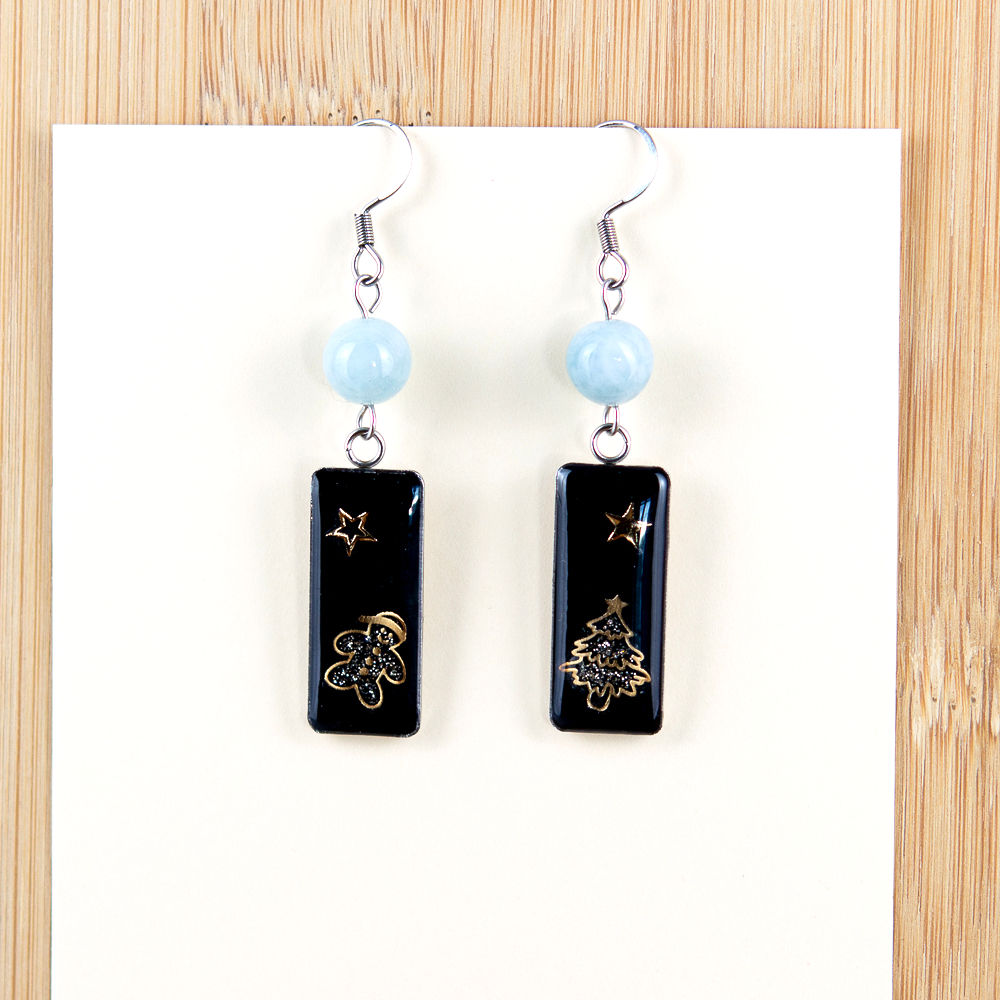 Boucles d'oreilles artisanales aigue marine naturelle