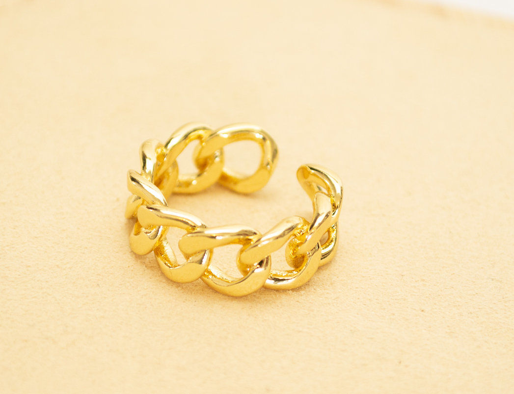 Bague imposante gros maillons gourmette plaqué or