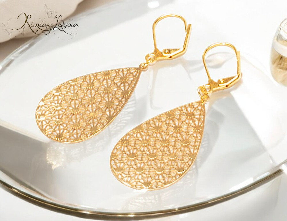 Boucles d'oreilles Gouttes dorées, dormeuses plaqué or