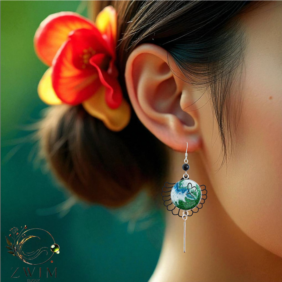 Miniature : Boucles d'oreilles artisanales asymétriques en onyx naturelle