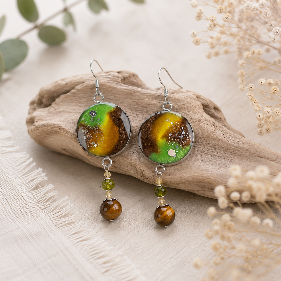 Boucles d'oreilles  artisanales Oeil de tigre, citrine