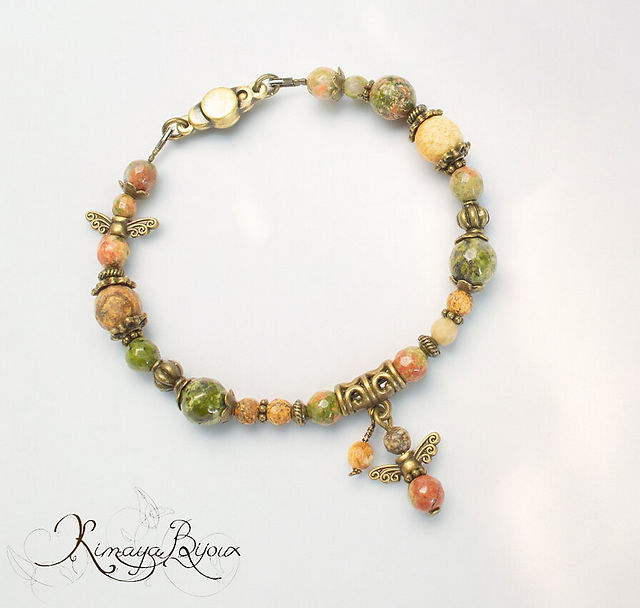 Bracelet femme artisanal féerique unakite et jaspe paysage