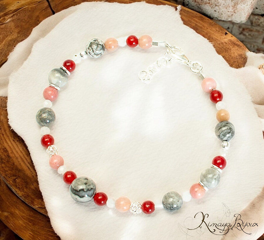 Miniature : Bracelet  jaspe, pierre de lune, agate argent 925