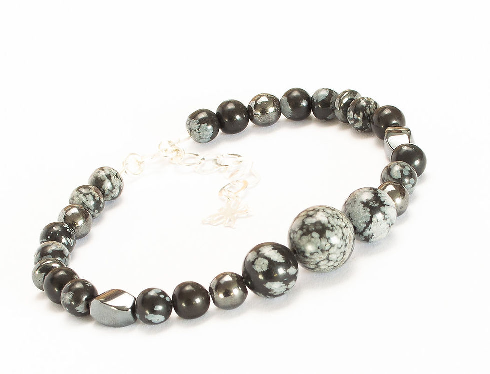 Bracelet femme obsidienne flocon de neige hématite argent 925