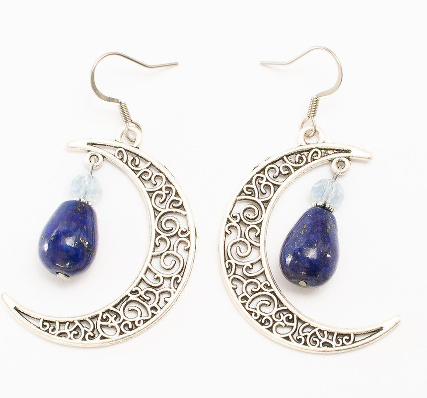 Boucles d'oreilles artisanales opaline et lapis lazuli gouttes