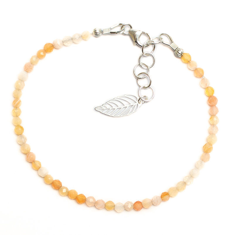 Miniature : Bracelet femme en agate du Botswana naturelle 3 mm feuille et argent 925