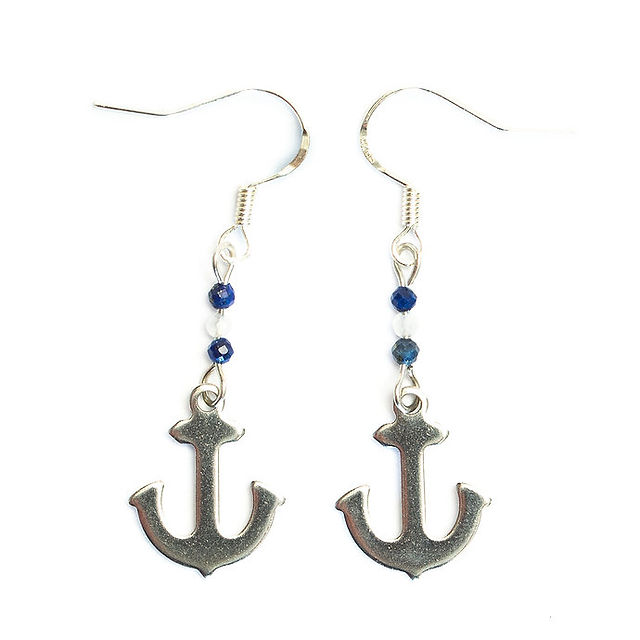 Boucles d'oreilles lapis lazuli, pierre de lune, ancre marine Crochets 925
