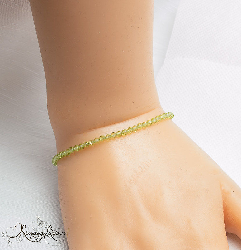 Miniature : Bracelet femme artisanal péridot 2 mm facetté argent 925