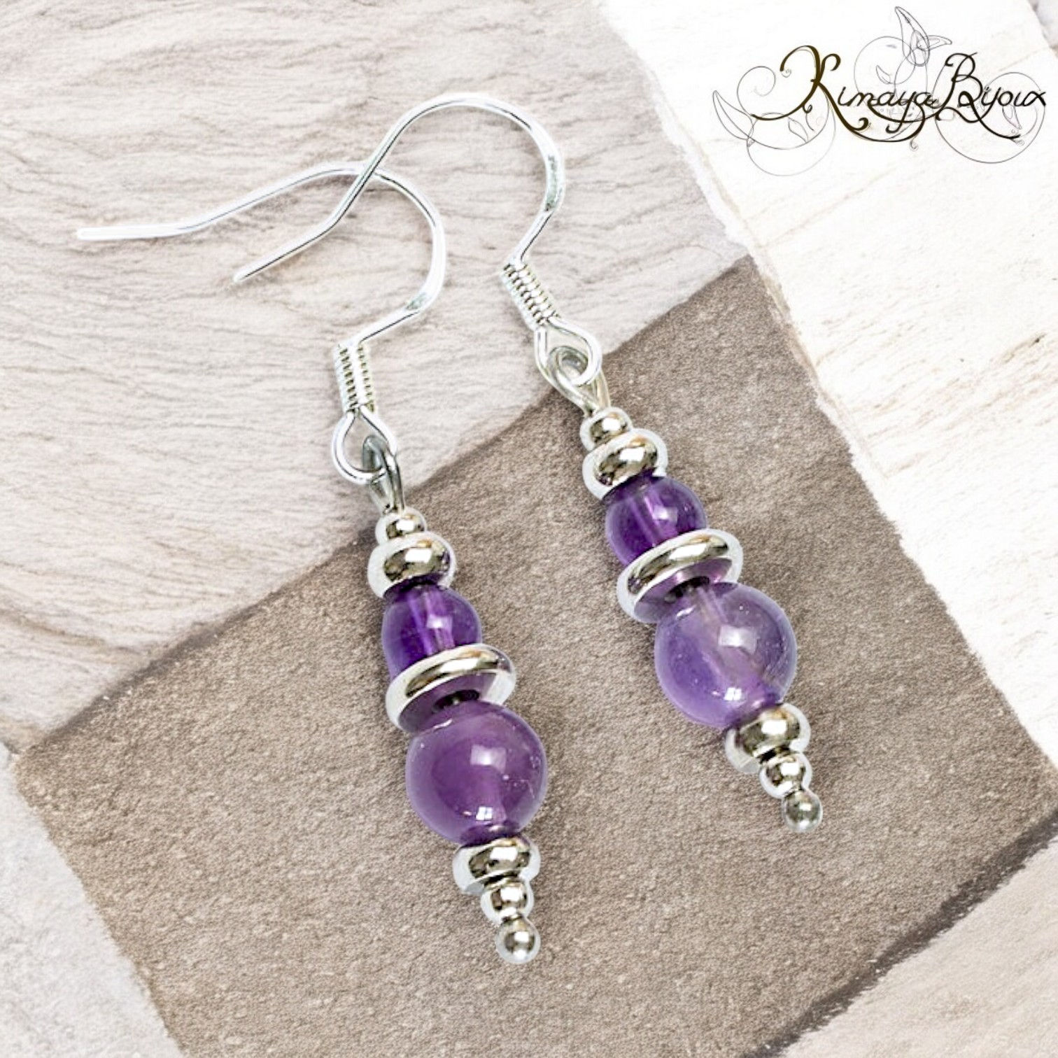 Boucles d'oreilles en pierre naturelle améthystes Crochets argent 925