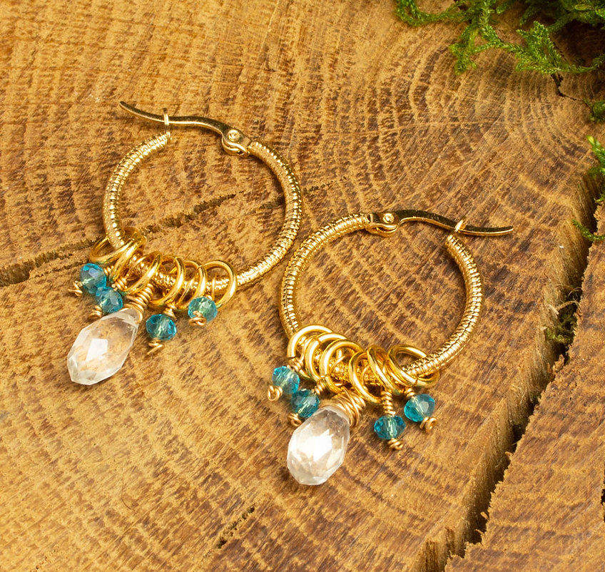 Miniature : Créoles avec perles bleu tombantes