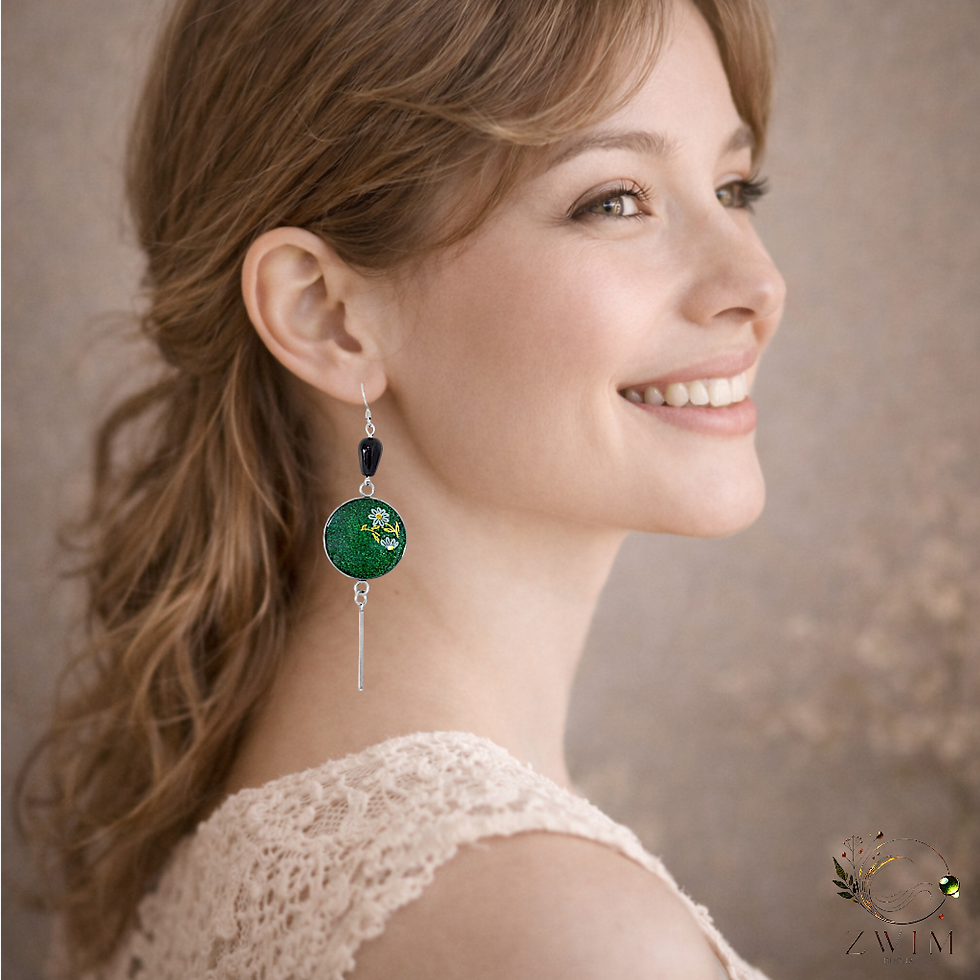 Miniature : Boucles d'oreilles asymétriques artisanales en Onyx naturel