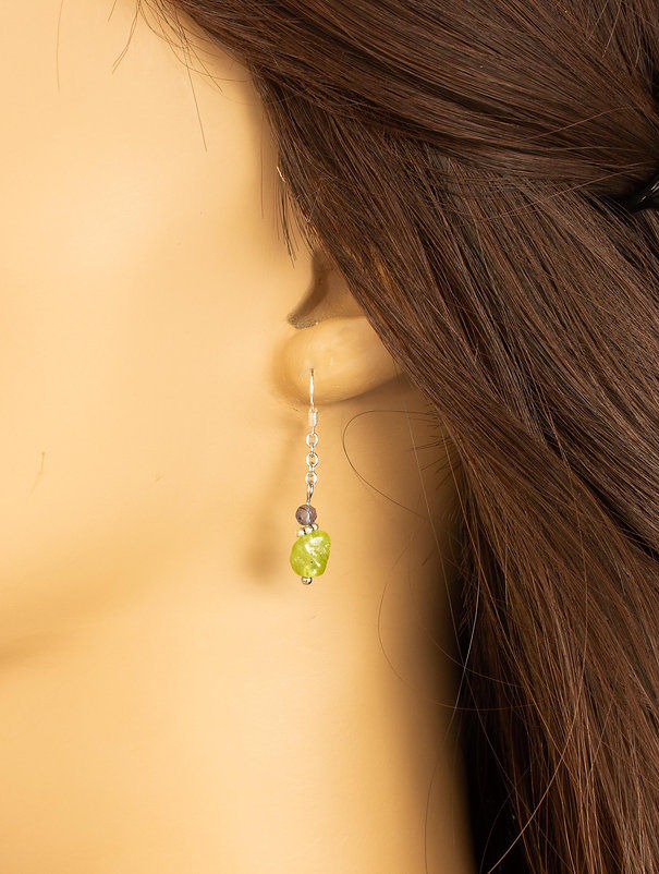 Miniature : Boucles d'oreilles artisanales Péridot naturel et Iolite Crochets argent 925