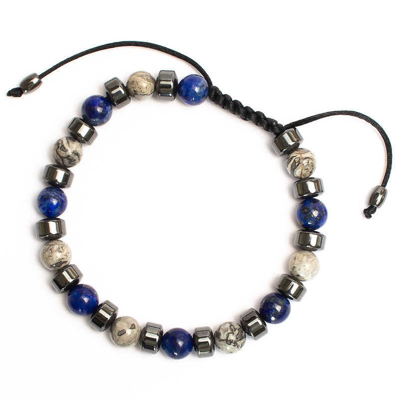 Miniature : Bracelet homme en pierres naturelle, jaspe, lapis lazuli et hématite