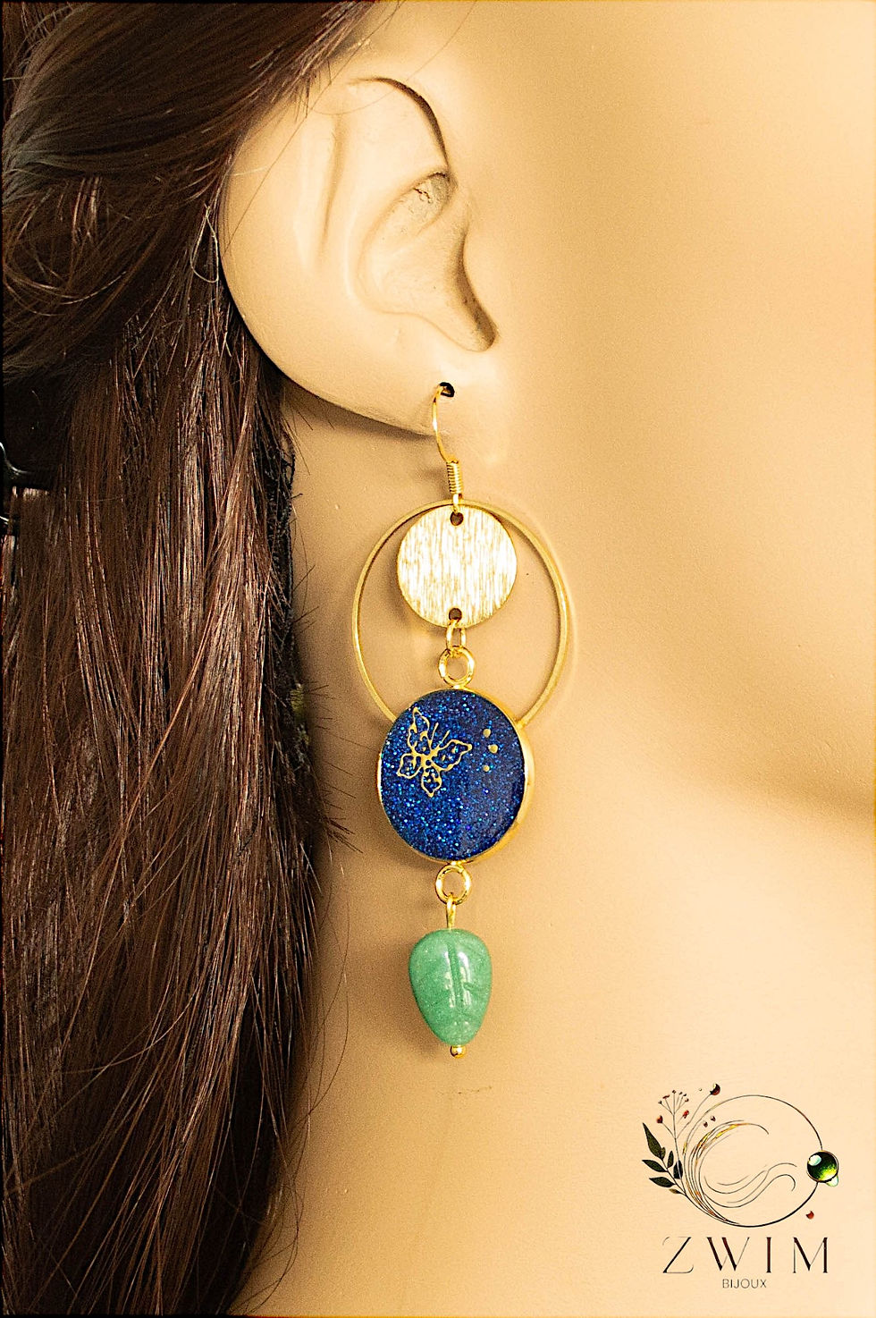 Boucles d'oreilles artisanales asymétriques aventurines