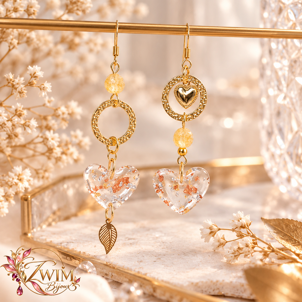 Boucles d’oreilles asymétriques citrine et cœur