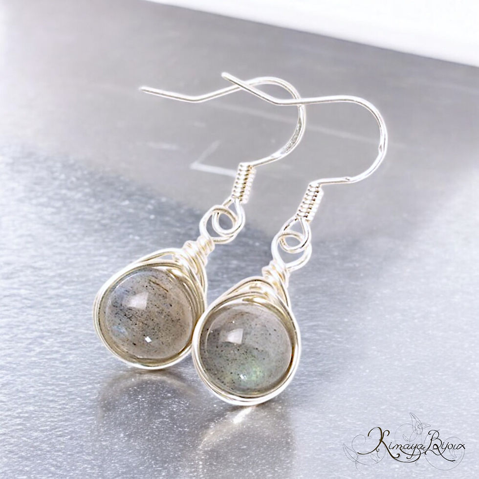 Miniature : Boucles d'oreilles  pierre naturelle wire wrapping au choix Crochets Argent 925