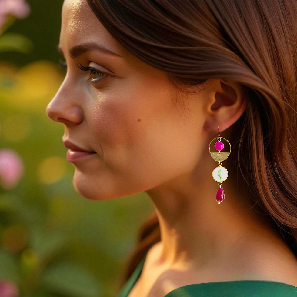 Miniature : Boucles d'oreilles artisanales asymétrique Agate rose