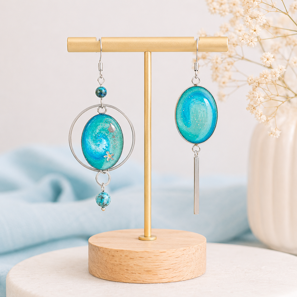 Miniature : Boucles asymétriques chrysocolle et résine artisanale