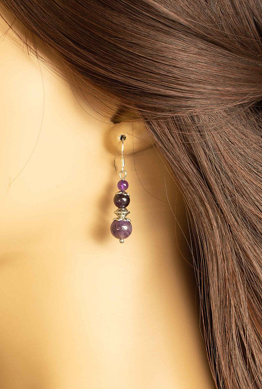 Miniature : Boucles d'oreilles artisanales Améthyste Crochets argent 925