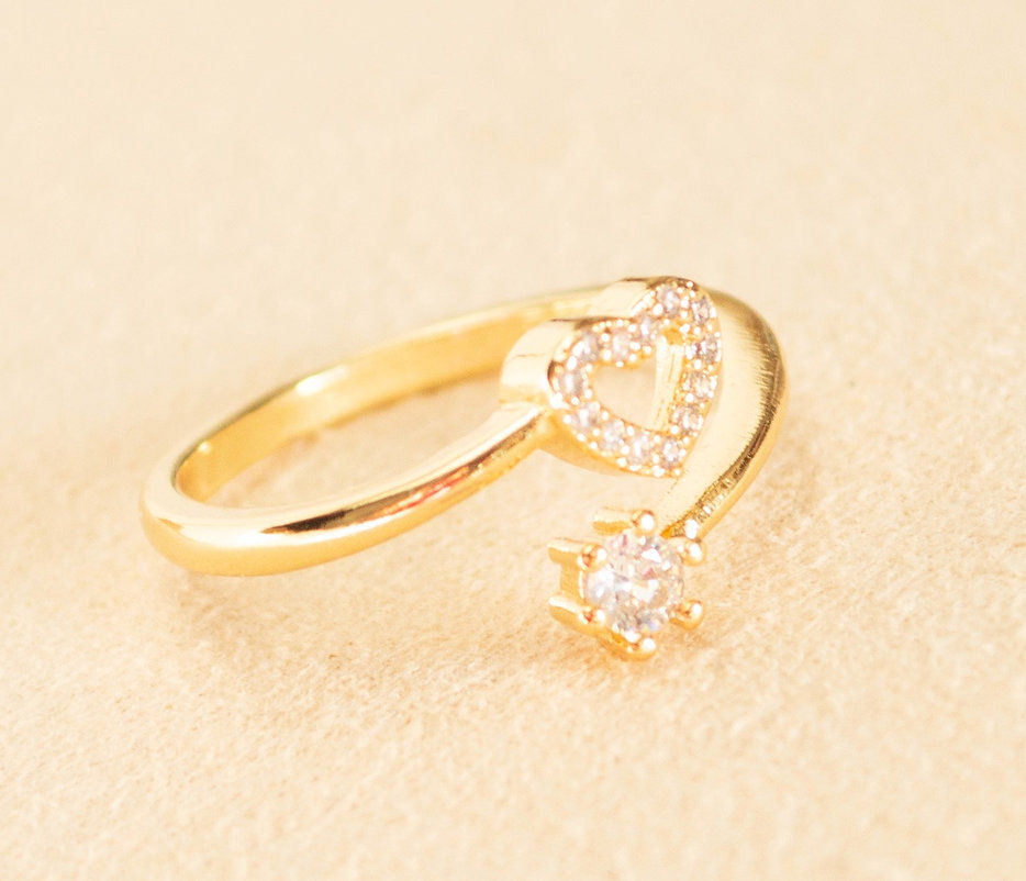 Miniature : Bague cœur zircon plaqué or