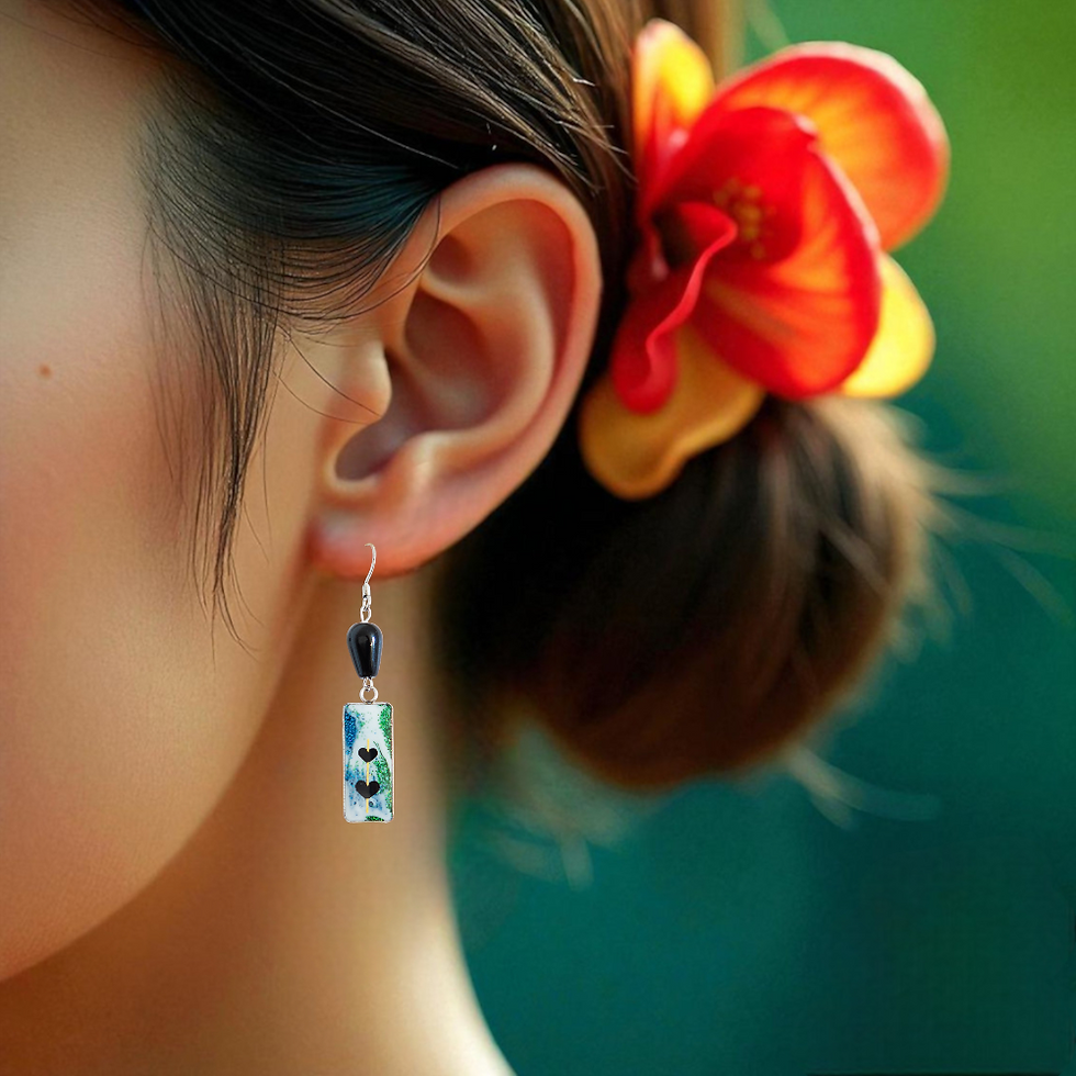 Miniature : Boucles d'oreilles artisanales asymétriques en onyx naturelle