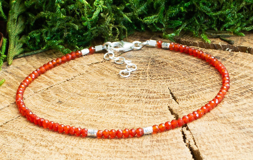 Miniature : Bracelet femme artisanal très fin cornaline naturelle 2 mm argent 925