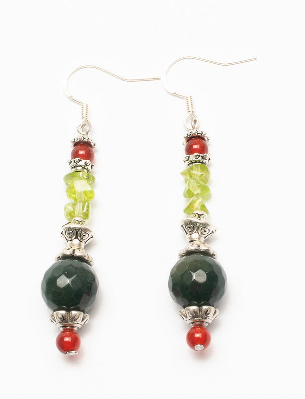 Boucles d'oreilles artisanales Cornaline Péridot Agate indienne