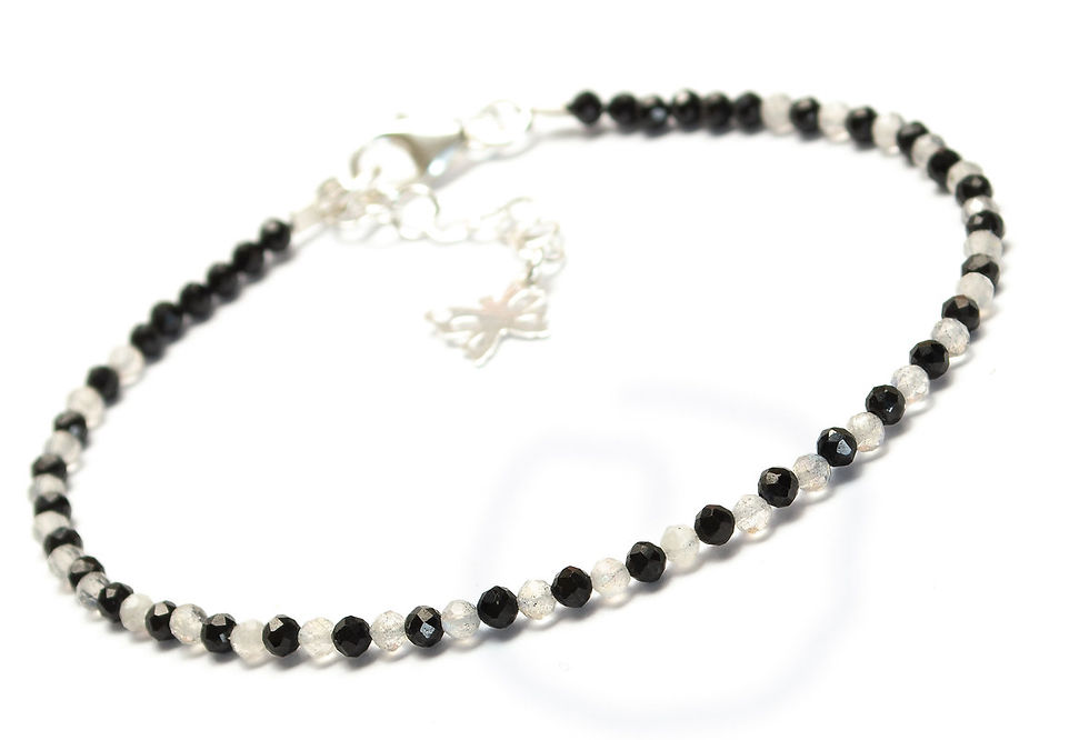 Miniature : Bracelet femme artisanal très fin en pierre naturelle spinelle et labradorite
