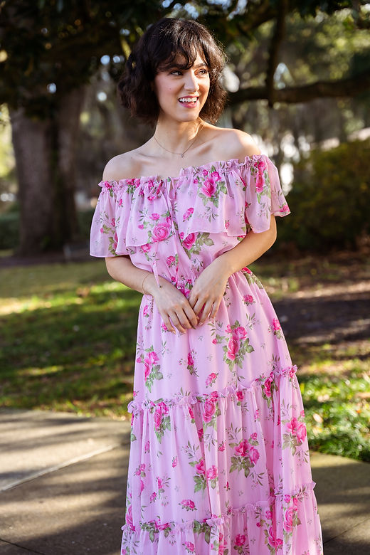 Off The Shoulder Dress in Pink Floral | Blossomier