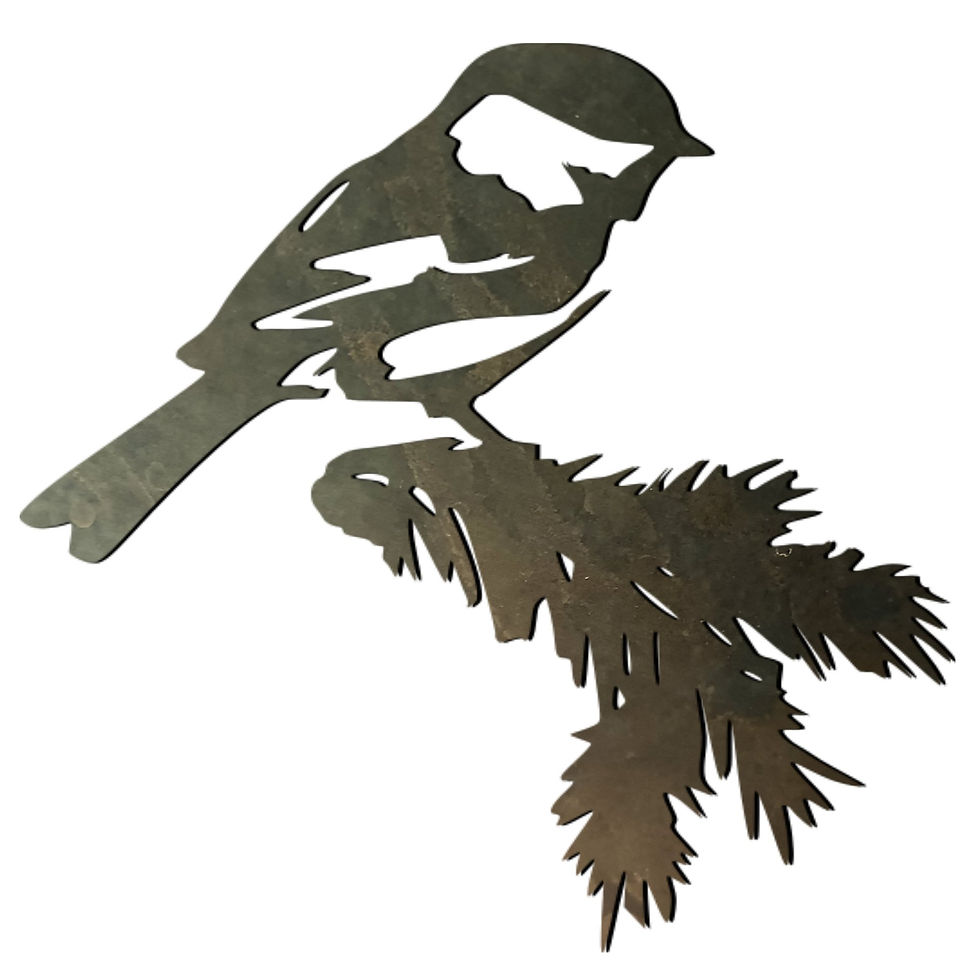 Thumbnail: Chickadee on Fir Bough (metal art cutout black-capped chickadee bird)