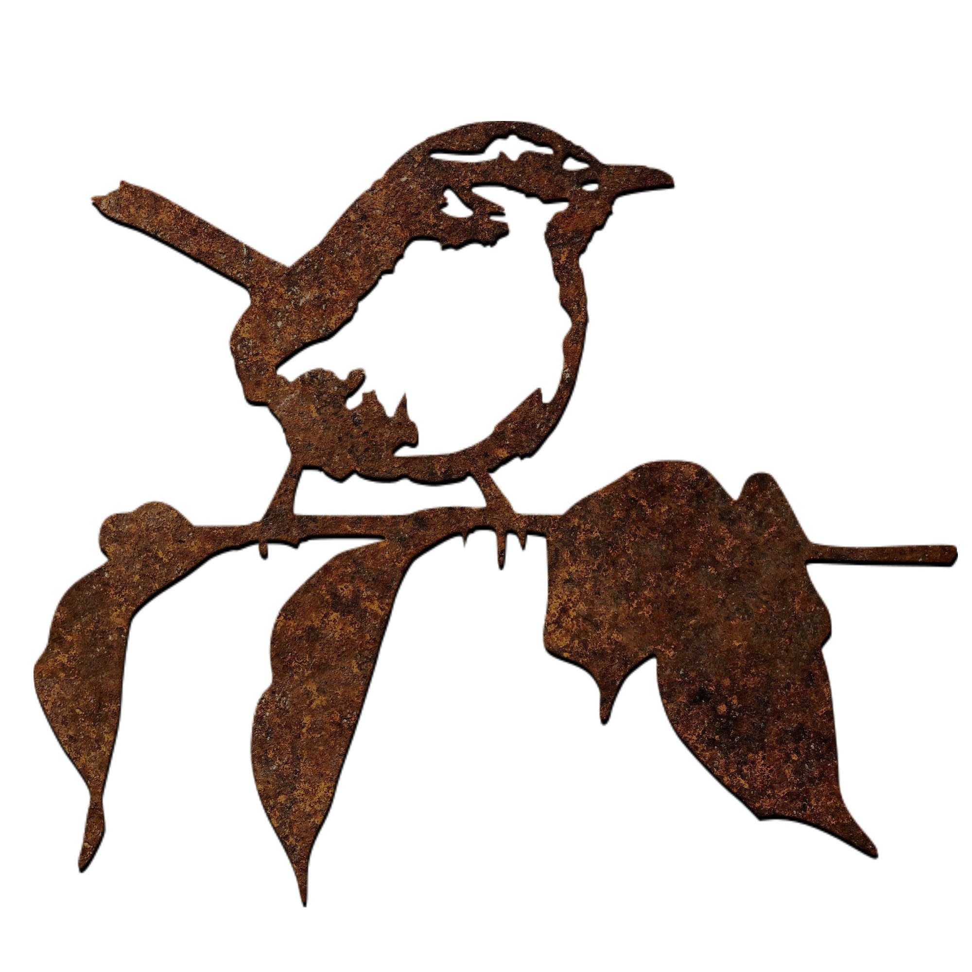 Wren 1 on Branch (metal art cutout wall décor)