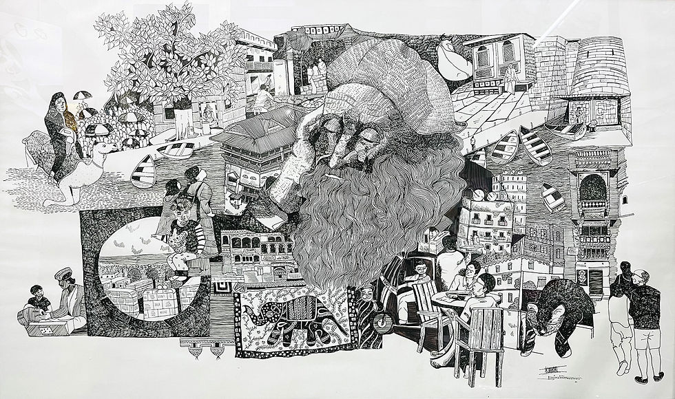 Thumbnail: Kunjan Goswami | Rajasthan | 40x40 inch | Pen on paper