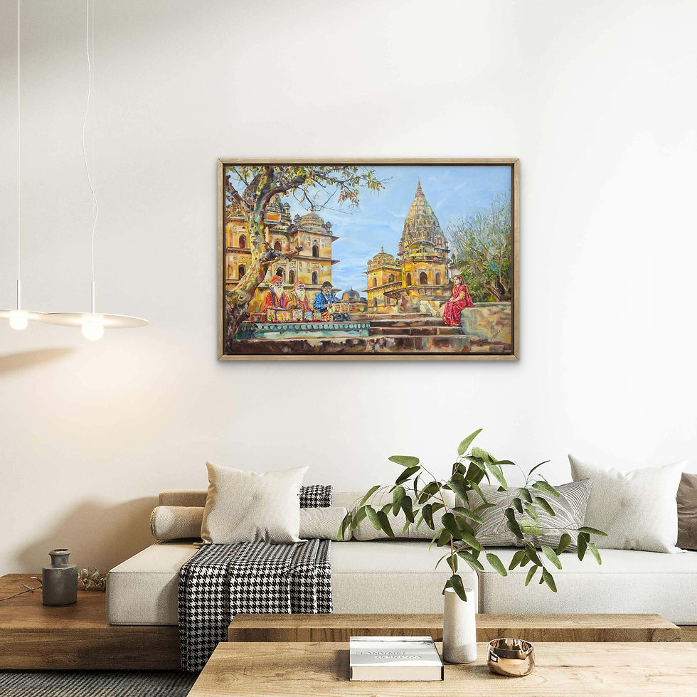 Thumbnail: Dolly Mathur | Songs of the Orchha Ghats | 24 in x 36 in | Oil on Canvas board