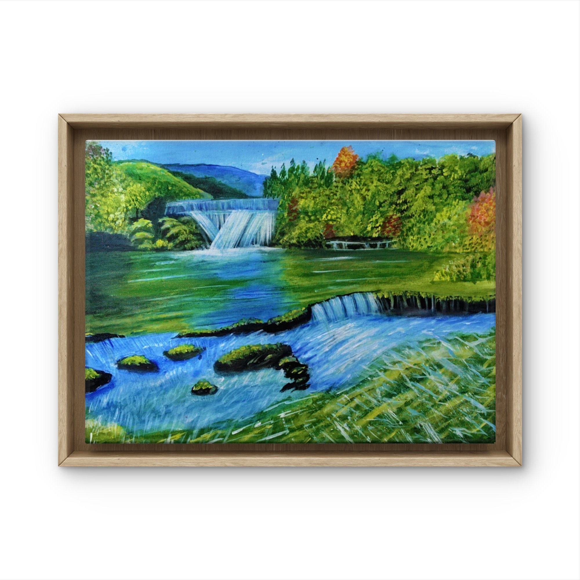 Vishakha Waghmare | Calm waterfall scenery | 12 x 16 in | Acrylic on canvas