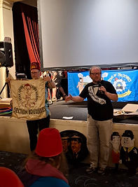 Marc De Coninck with Banner Bruxelles Laurel and Hardy Tent 90