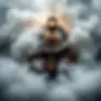 Steam engine emerging from clouds through a virtual cinematic showrunner